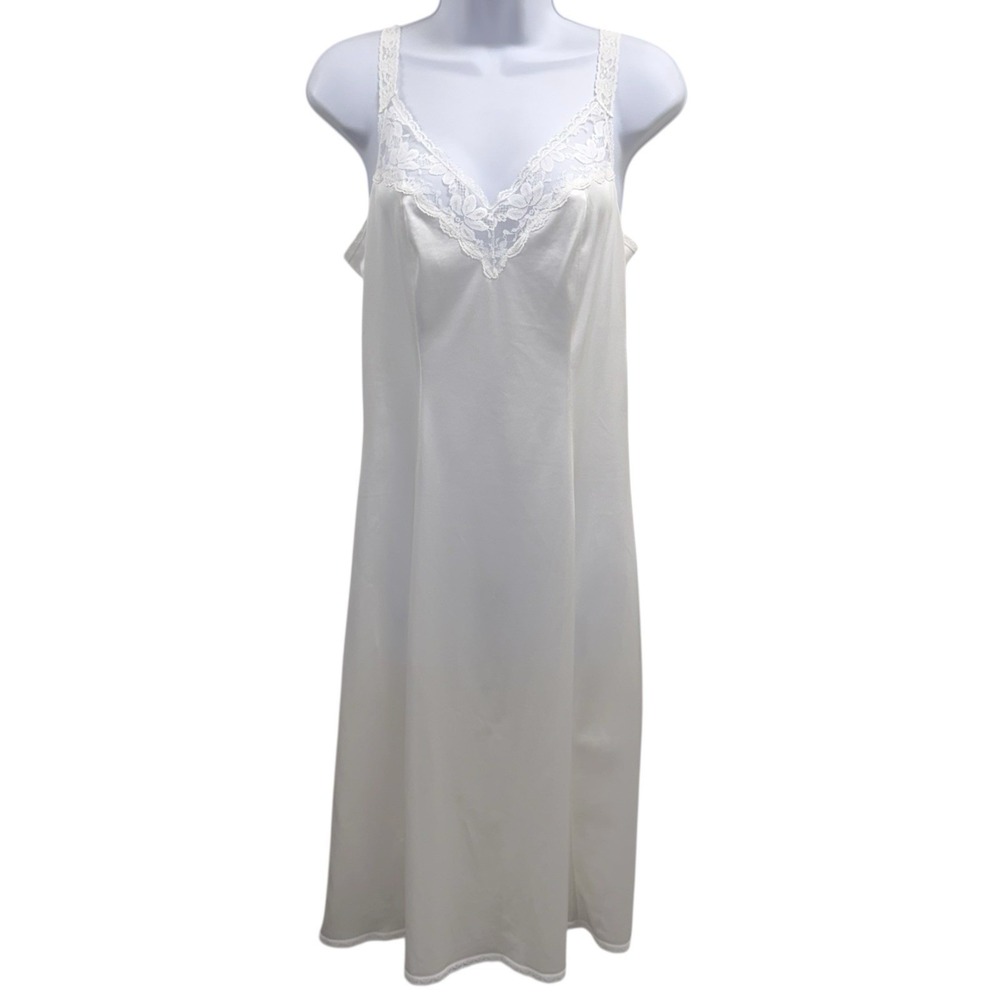 Vintage Maidenform Women's 34 White Slip Dress Floral Lace Trim‎ Union Made USA